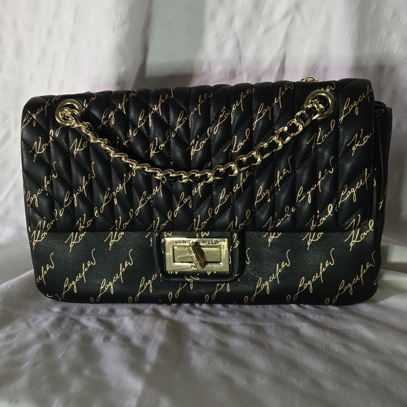 Karl Lagerfeld Black and Gold Quilted Shoulder Bag or Croosbody - Picture 1 of 4
